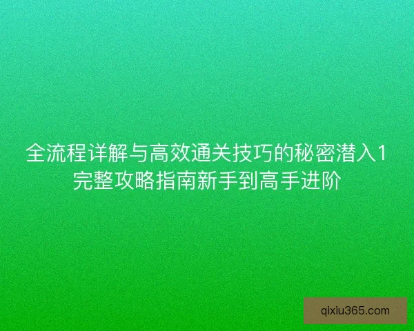 全流程详解与高效通关技巧的秘密潜入1完整攻略指南新手到高手进阶